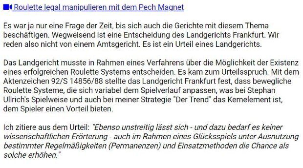 Screenshot eines betrügerischen angeblichen Roulette Tricks
