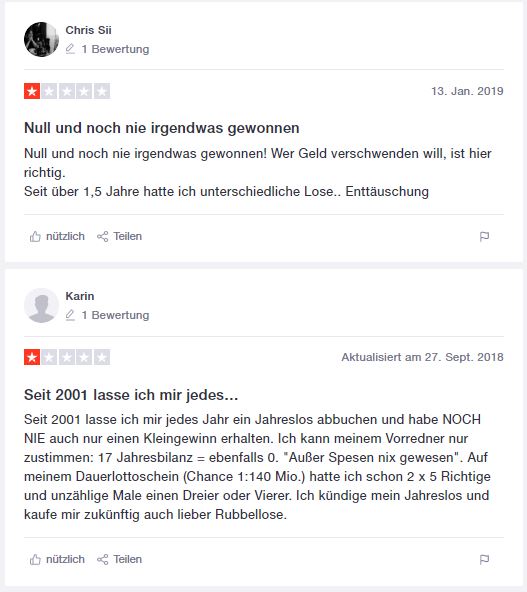 Erfahrungen deutsche Fernsehlotterie auf Trustpilot