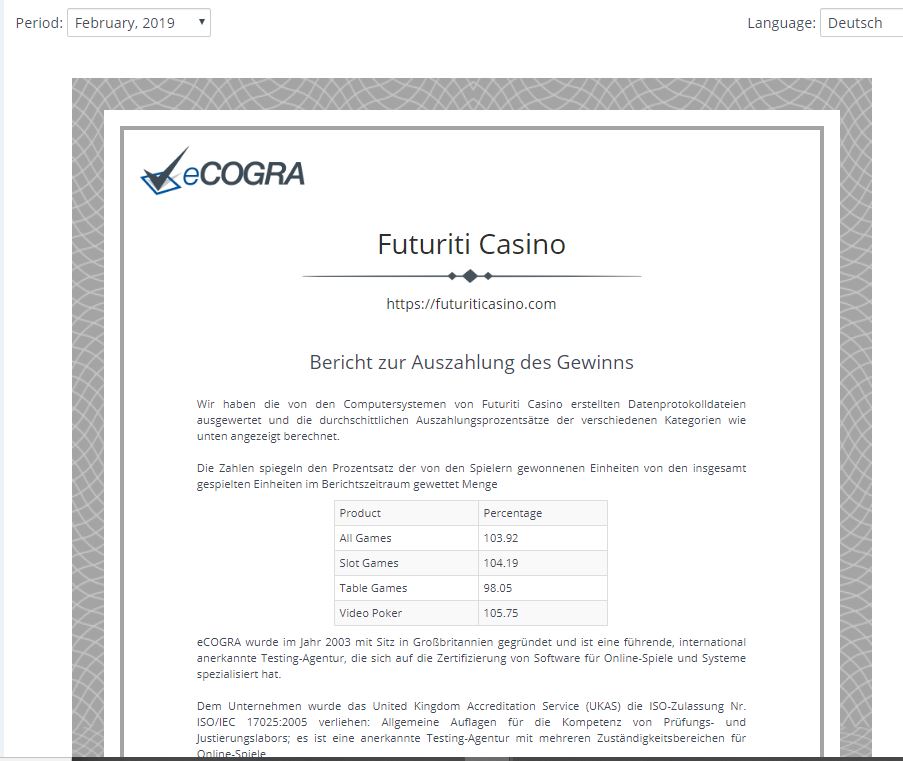 Offizieller Bericht zur Auszahlungsquote von Gewinnen im Casino