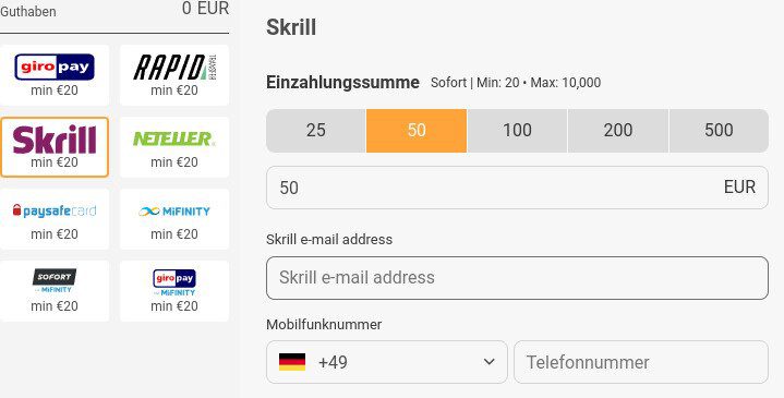 Skrill Casino Einzahlung
