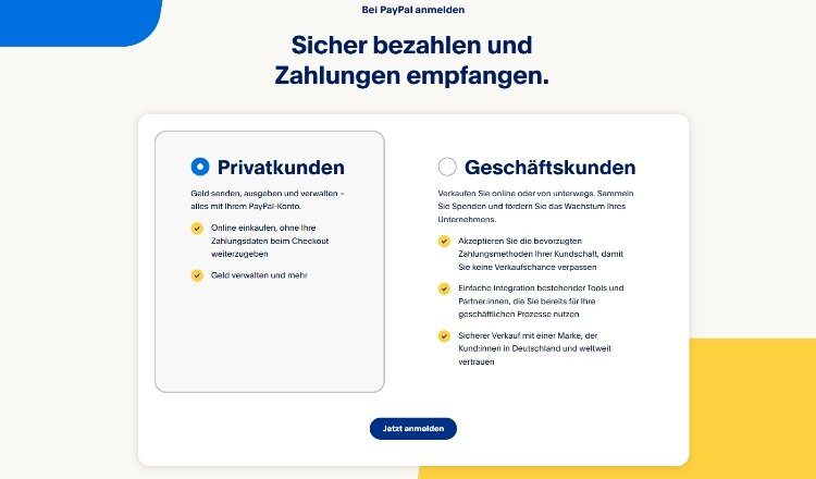PayPal Registrierung