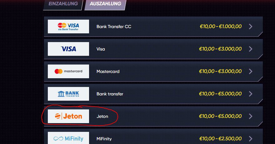 Jeton Casino Auszahlung
