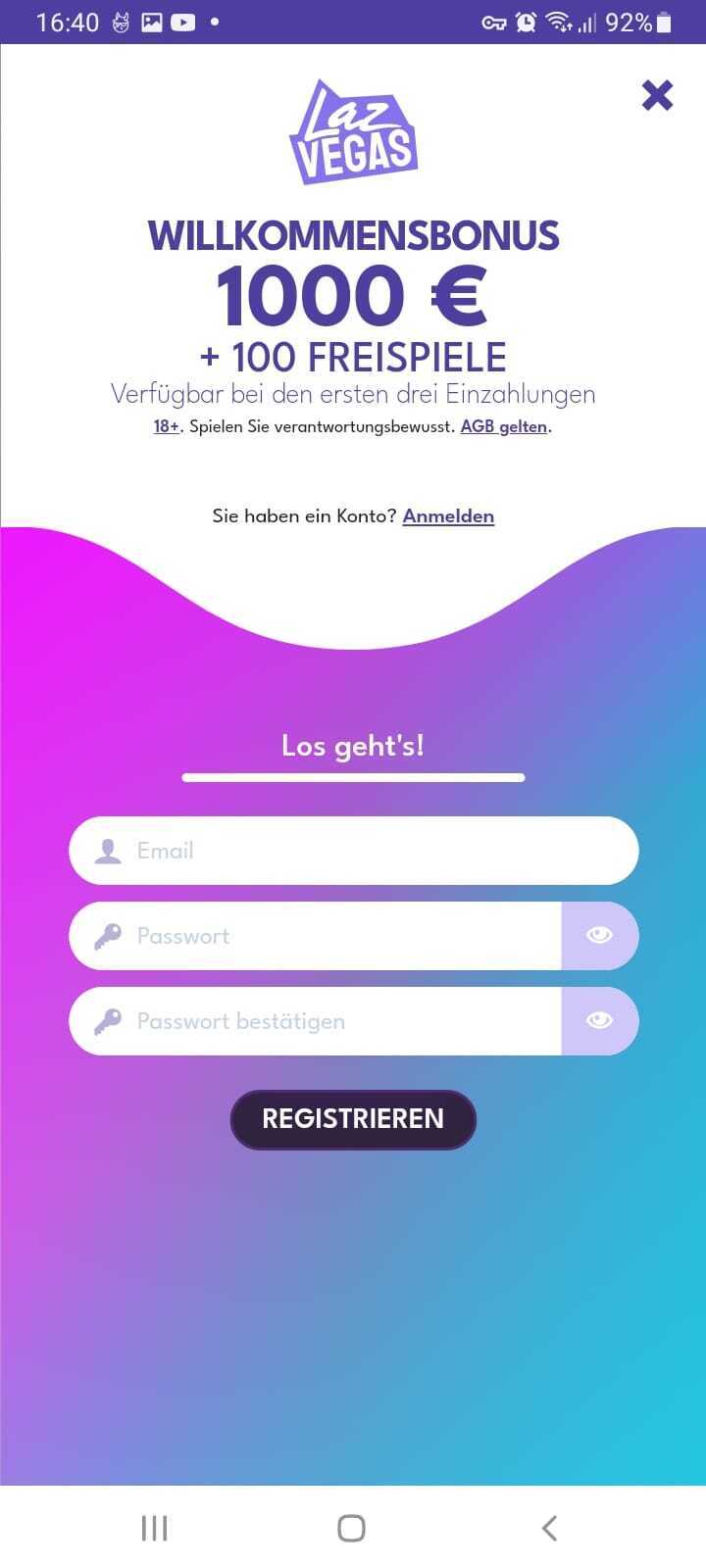 Mobile Casino Registrierung