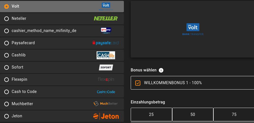 Vegadream Casino einzahlen
