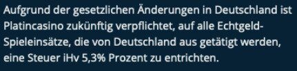Casino Steuern 5,3 Prozent Platin Casino