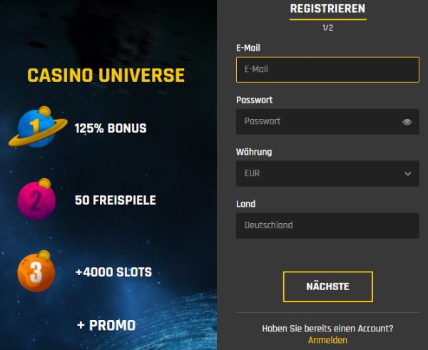 Casino Universe Registrierung