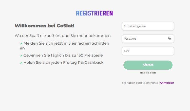 Goslot Registrierung