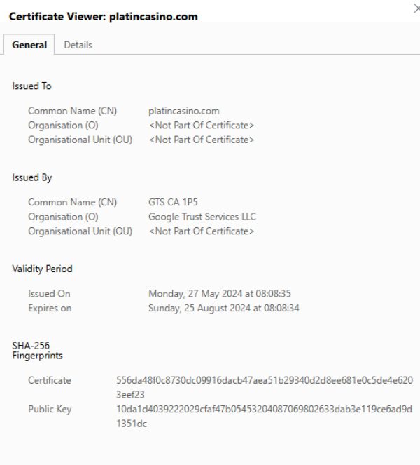 Platin Casino SSL-Verschlüsselung