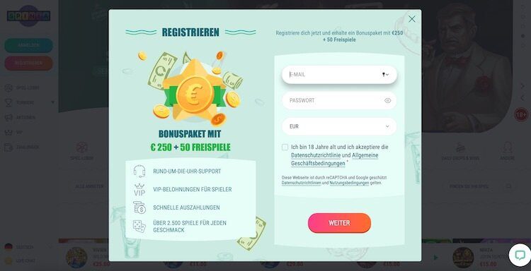 Spinia Casino Registrierung