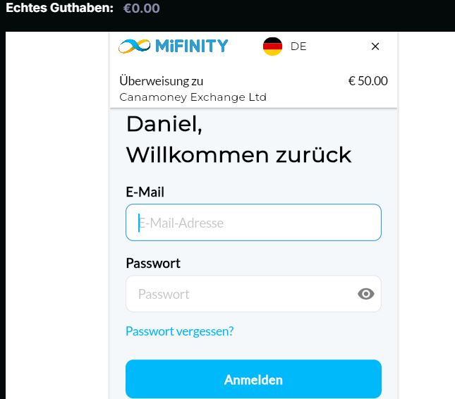 MiFinity einzahlen Login
