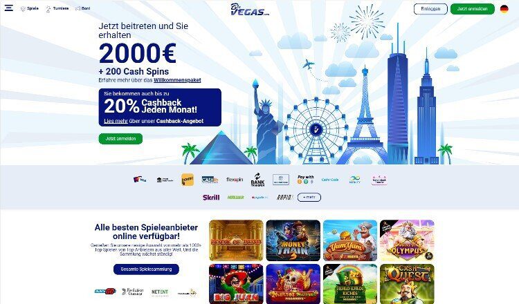 Bildshimraufnahme der Startseite von BluVegas