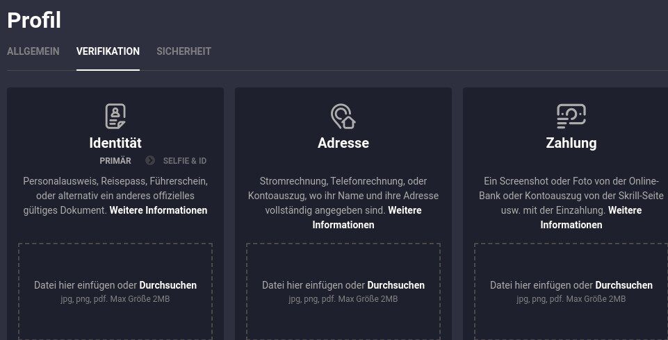 Winning.io KYC hochladen