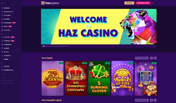 Startseite von Haz Casino