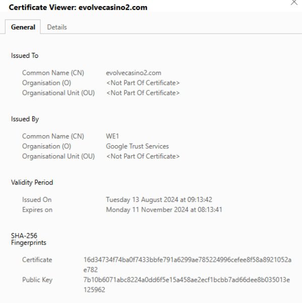 Evolve Casino SSL-Verschlüsselung