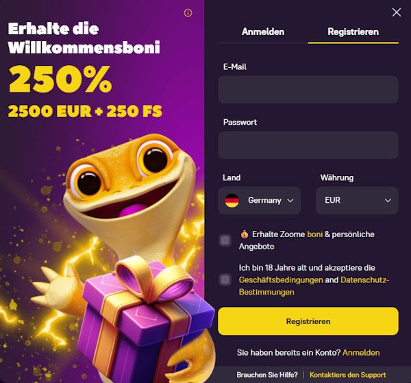Zoome Casino Registrierung