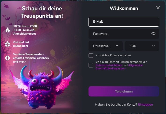 Scream Casino Registrierung
