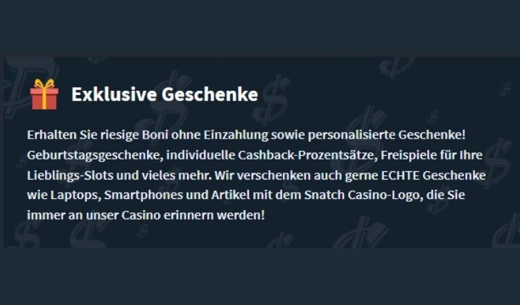 Snatch Casino Geburtstagsbonus