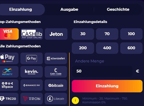 Cosmic-Slot-Casino-Zahlungsmethoden