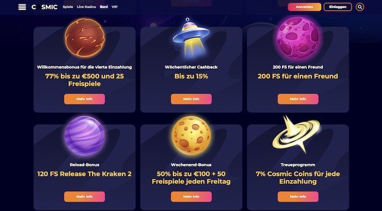 Casino Aktionen bei Cosmic Slot