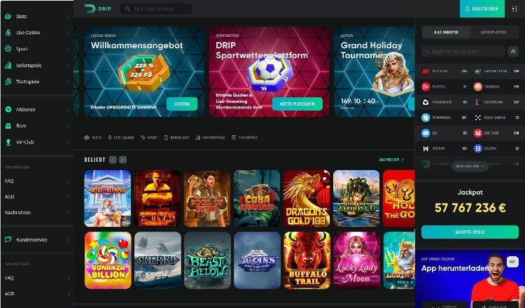 Drip Casino Webseite