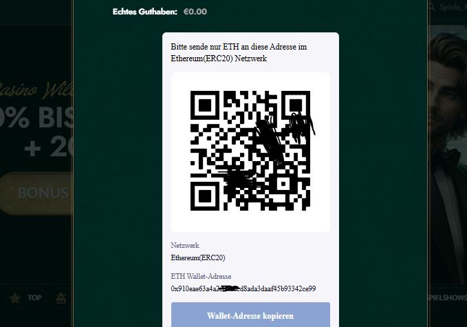 Ethereum Casino einzahlen Code
