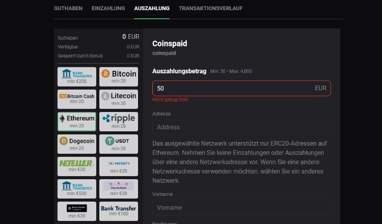 ethereum auszahlung