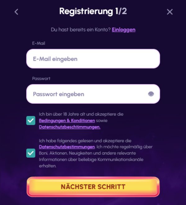 NovaJackpot Registrierung