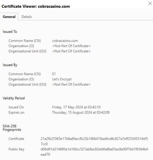 Cobra Casino SSL-Verschlüsselung