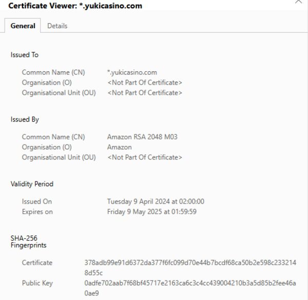 Yuki Casino SSL-Verschlüsselung