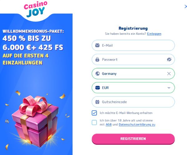 CasinoJoy Registrierung