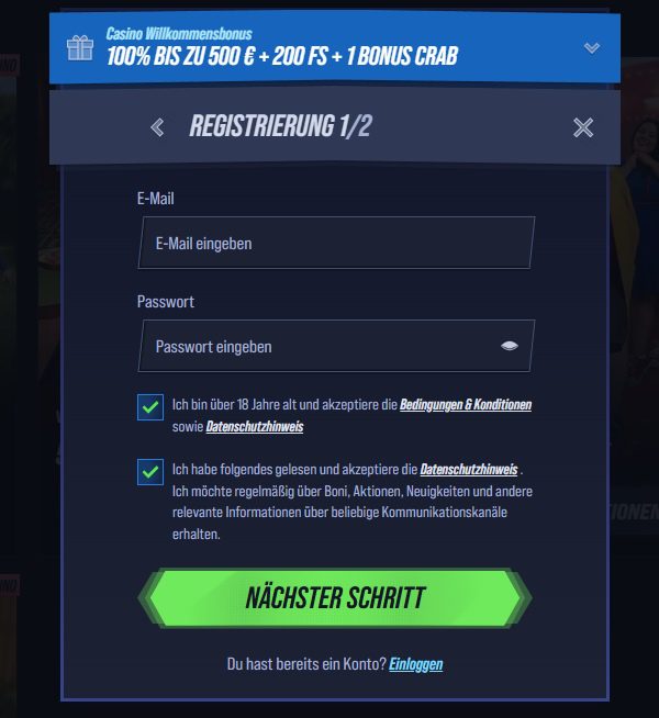 VegasHero Anmeldung