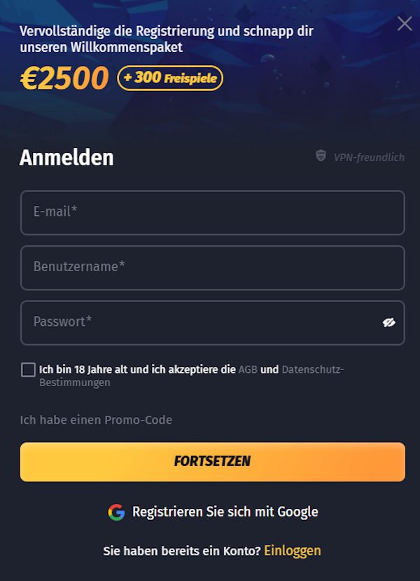 WinShark Anmeldung
