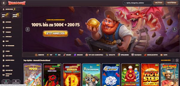 Startseite des Dragonia Casinos