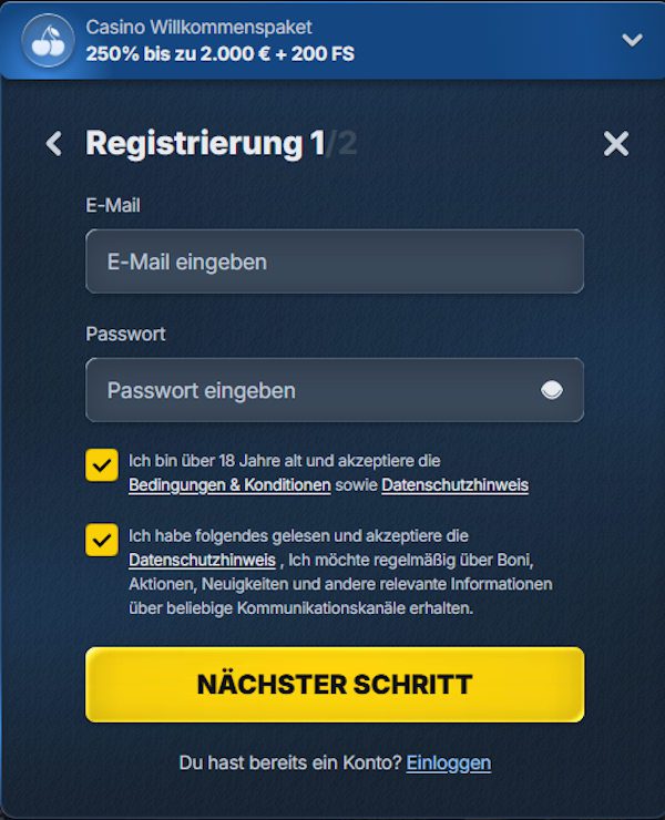 BetRepublic Anmeldeformular