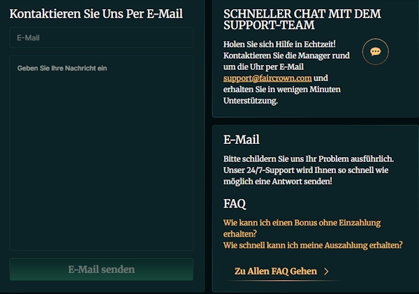 Kundensupport beim FairCrown Casino
