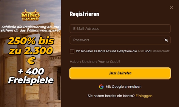 Mino Casino Anmeldeformular