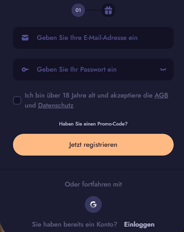 Winoly Casino Anmeldeformular